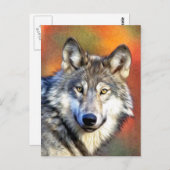 Carte Postale Peinture d'art de loup gris (Devant / Derrière)