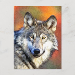 Carte Postale Peinture d'art de loup gris