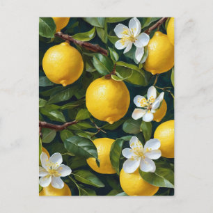 Carte Postale Peinture d'art Fruit Fleur de Citron