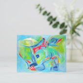 Carte Postale Peinture d'art moderne Expressive Vert et Bleu (Debout devant)