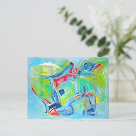 Carte Postale Peinture d'art moderne Expressive Vert et Bleu (Debout devant)