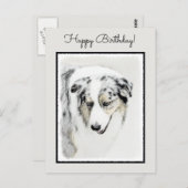 Carte Postale Peinture de berger australien - Art original de ch (Devant / Derrière)