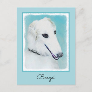 Carte Postale Peinture de Borzoi (Blanc) - Joli Chien d'origine