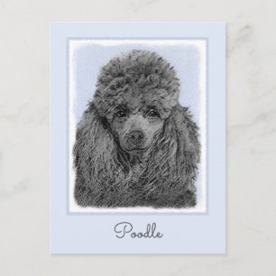 Carte Postale Peinture de Caniche Jouet Miniature Noir Art Origi