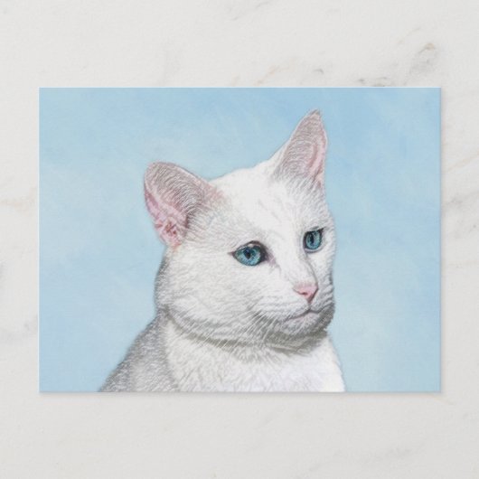 Carte Postale Peinture de chat blanc - Cute Original Cat Art (Devant)