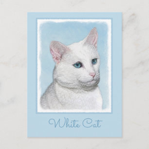 Carte Postale Peinture de chat blanc - Cute Original Cat Art