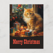 Carte Postale Peinture de chat de Noël (Devant)