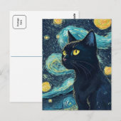 Carte Postale Peinture de chat noir (Devant / Derrière)