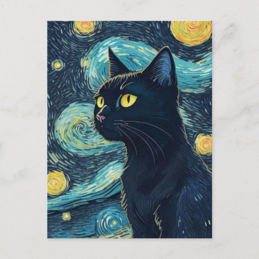 Carte Postale Peinture de chat noir (Devant)