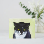 Carte Postale Peinture de chat Tuxedo - Cute Original Cat Art (Debout devant)