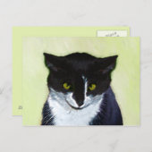 Carte Postale Peinture de chat Tuxedo - Cute Original Cat Art (Devant / Derrière)
