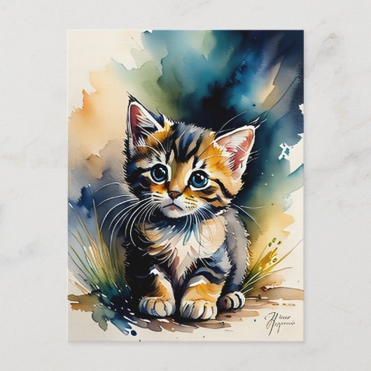 Carte Postale Peinture de chaton adorable  (Devant)