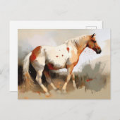 Carte Postale Peinture de cheval Mustang Palomino Pinto (Devant / Derrière)