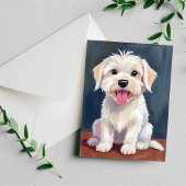 Carte Postale Peinture de Chien Blanc Chien Maltais