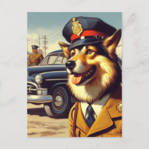Carte Postale Peinture de chien de police rétro