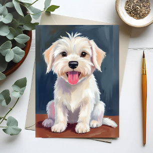 Carte Postale Peinture de chiot maltais chien blanc