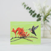 Carte Postale Peinture de colibri et de crocosmia (Debout devant)