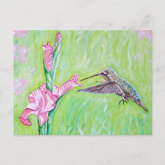 Carte Postale Peinture de colibri et de gladioli (Devant)