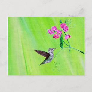 Carte Postale Peinture de Colibri et de Pois de Senteur