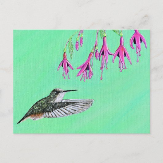 Carte Postale Peinture de colibri et Fuchsia (Devant)