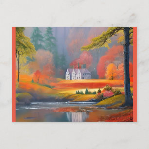 Carte Postale peinture de cottages en pierre clairsemée