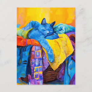 Carte Postale Peinture de couchage de chats dans la serviette de