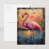 Carte Postale Peinture de coucher de soleil doré Flamant rose (Devant / Derrière)
