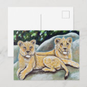 Carte Postale Peinture de deux lions royaux (Devant / Derrière)