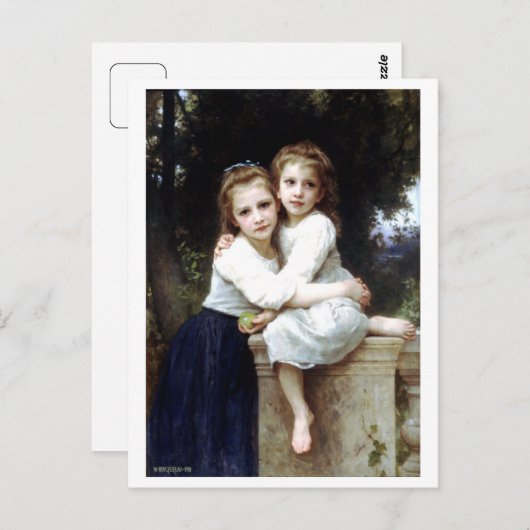 Carte Postale Peinture de deux soeurs par William-Adolphe Bougue (Devant / Derrière)