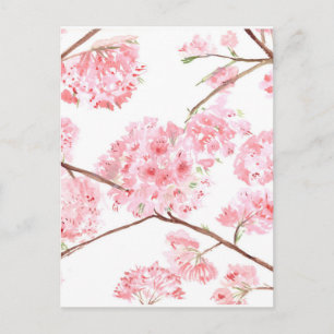 Carte Postale Peinture de fleurs roses de cerisier en fleurs