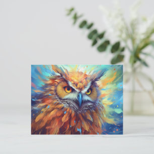 Carte Postale Peinture de hibou Aquarelle colorée Art Abstrait