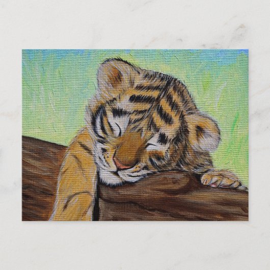 Carte Postale Peinture de jeune tigre endormi (Devant)