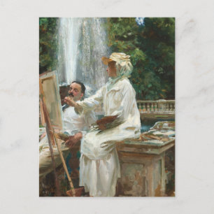 Carte Postale Peinture de la dame à côté d'une cascade