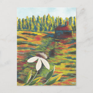 Carte Postale Peinture de la prairie et de la cabane de fleurs