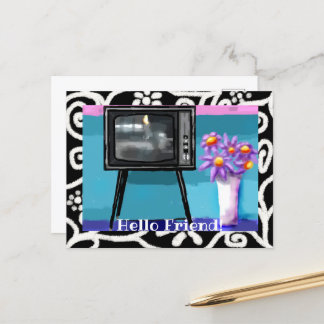 Carte postale - Peinture de la télévision rétro Wh