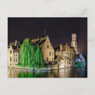 Carte Postale Peinture de la vieille ville de Bruges et tour du