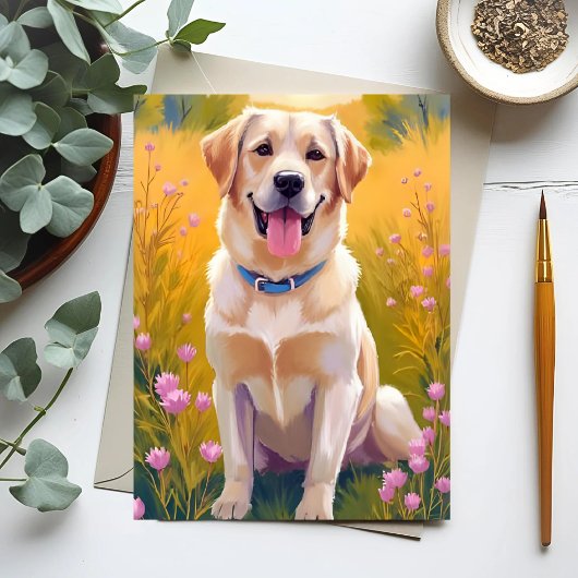 Carte Postale Peinture de laboratoire jaune Labrador Retriever C