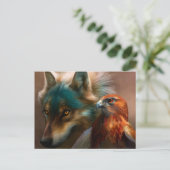Carte Postale Peinture de loup et d'aigle (Debout devant)