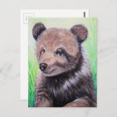 Carte Postale Peinture de l'ours grizzli bébé (Devant / Derrière)