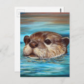 Carte Postale Peinture de loutre de rivière (Devant / Derrière)