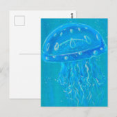Carte Postale Peinture de Méduse Bleue (Devant / Derrière)