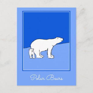 Carte Postale Peinture de mère et ourson polaire - Art faunique
