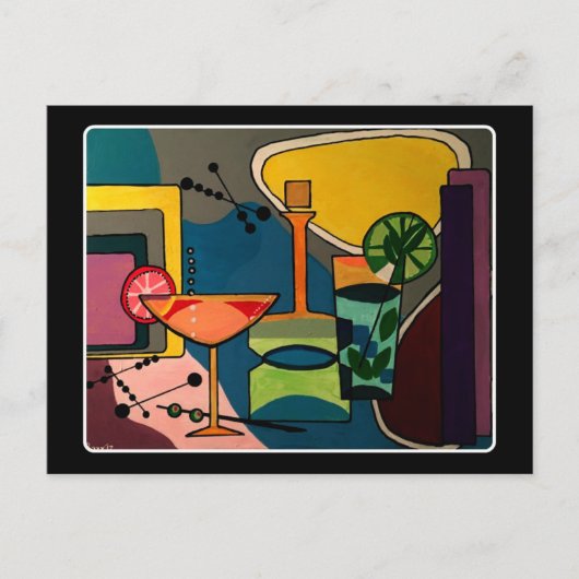 Carte Postale Peinture de 'Mid Century Mod Cocktails' sur un (Devant)