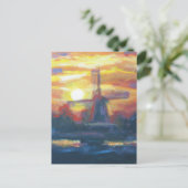 Carte Postale Peinture de moulin à vent coucher (Debout devant)