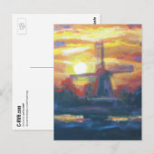 Carte Postale Peinture de moulin à vent coucher (Devant / Derrière)
