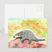Carte Postale Peinture de Pangolin Mignon (Devant / Derrière)