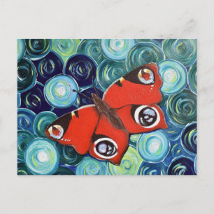 Carte Postale Peinture de papillon Paon retravaillée