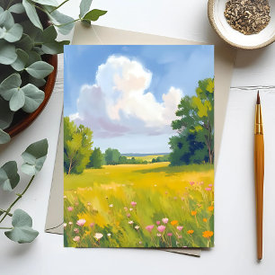 Carte Postale Peinture de paysage de nature de prairie verte lux