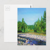 Carte Postale Peinture de pêche du père et du fils (Devant / Derrière)