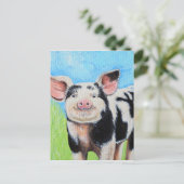 Carte Postale Peinture de petit cochon heureux (Debout devant)